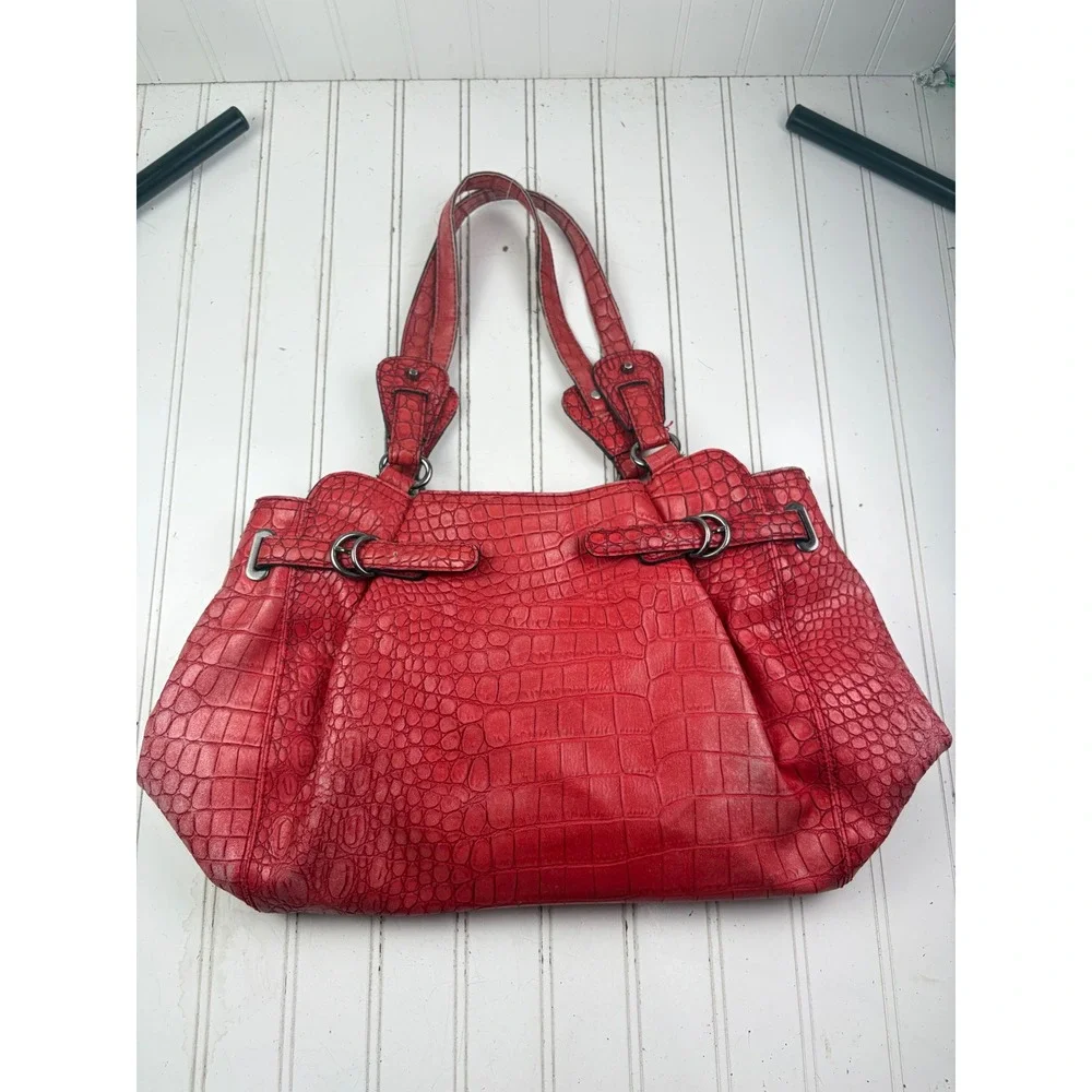 Jessica Simpson Vintage Y2K Red Croc Embossed Shoulder Bag Tote Purse